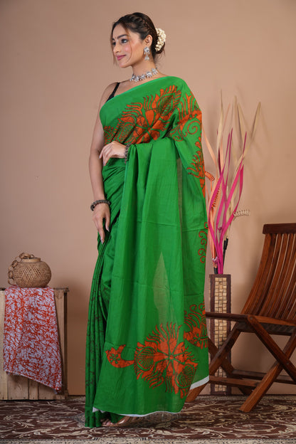 Emerald Flame Cotton Saree