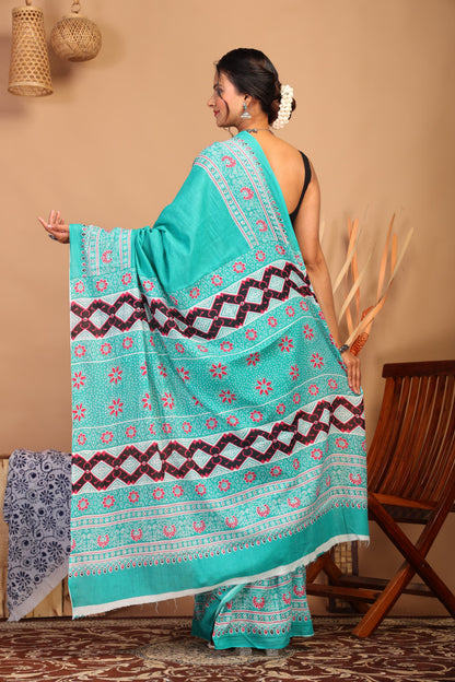 Aqua Heritage Cotton Saree