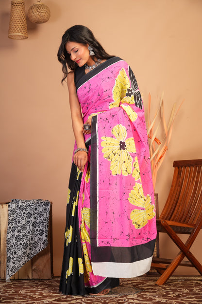 Pink Blossom Cotton Saree