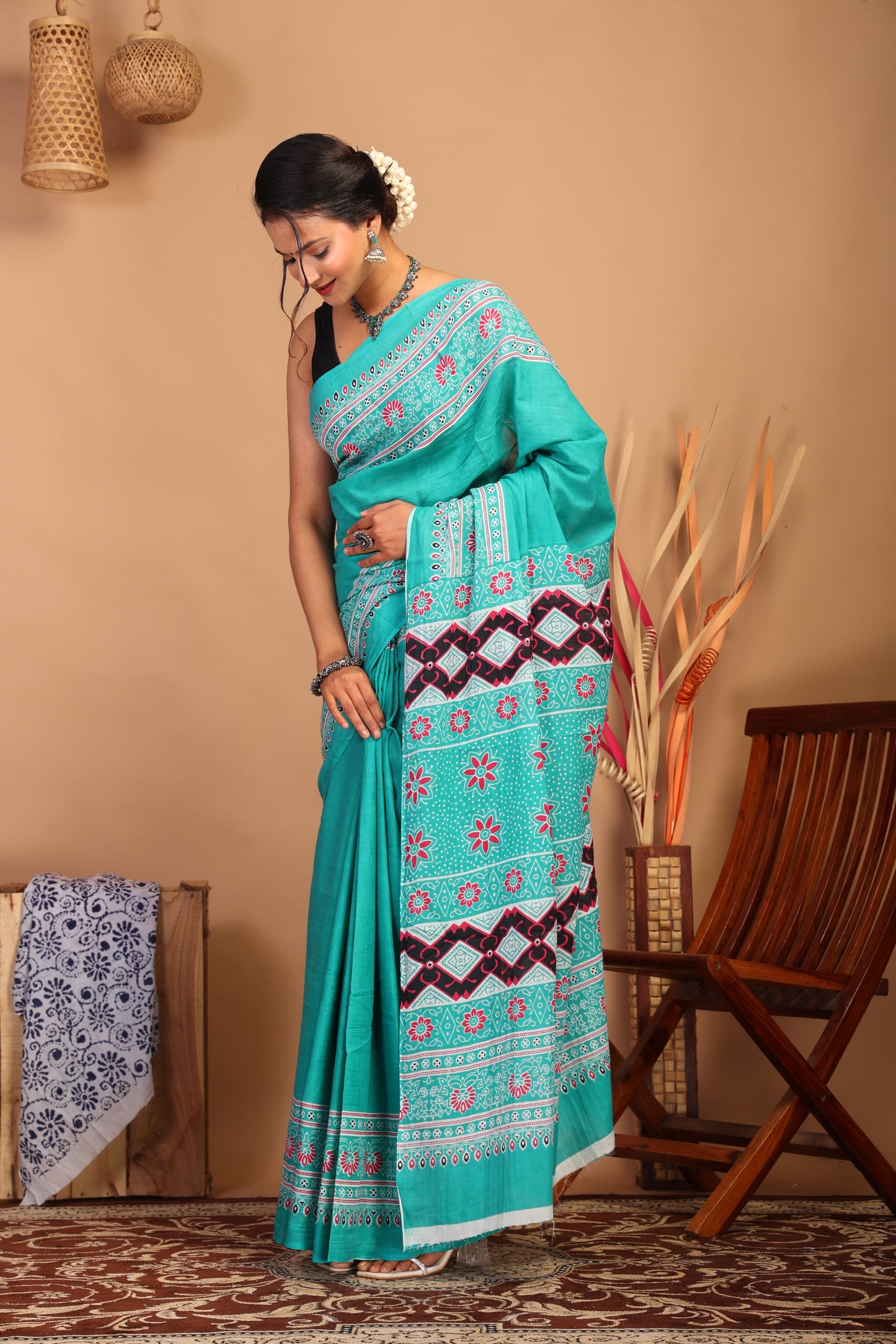 Aqua Heritage Cotton Saree