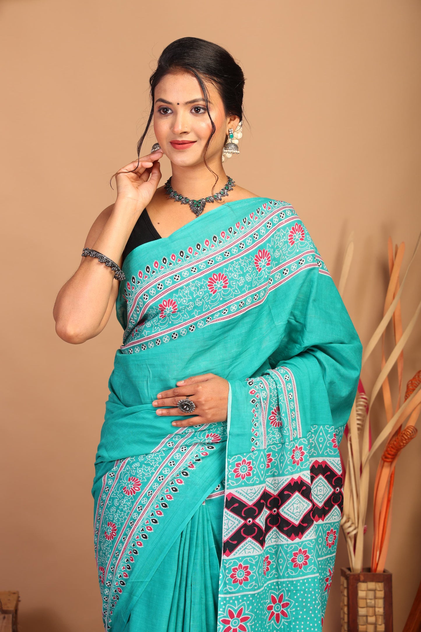 Aqua Heritage Cotton Saree