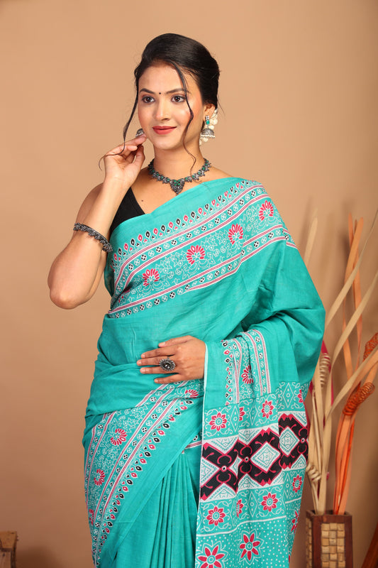 Aqua Heritage Cotton Saree