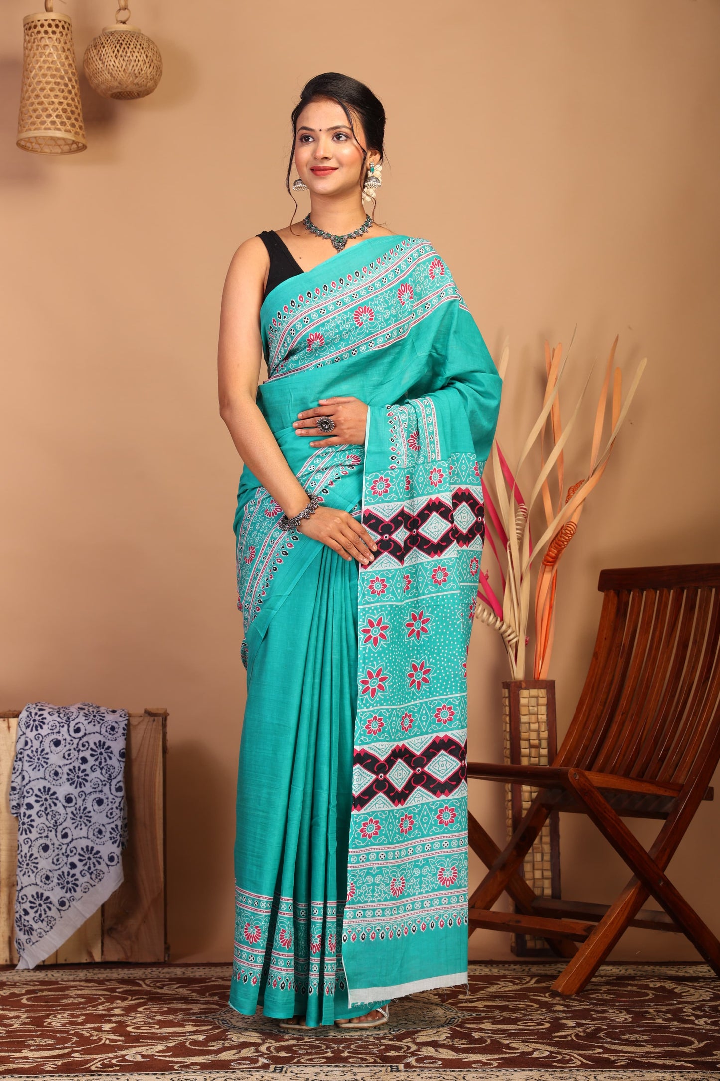 Aqua Heritage Cotton Saree