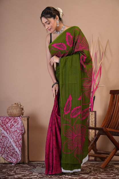 Mehendi Bloom Cotton Saree