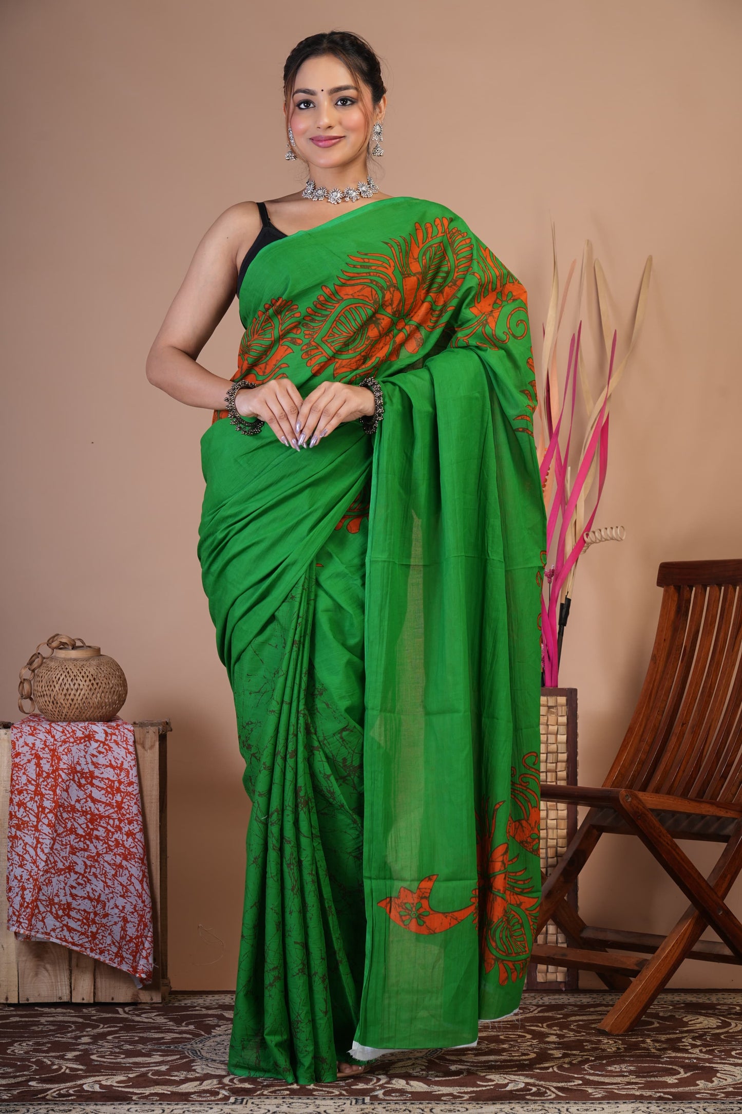 Emerald Flame Cotton Saree