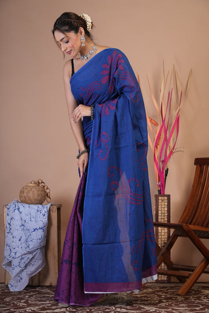 Royal Indigo Cotton Saree