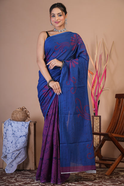 Royal Indigo Cotton Saree