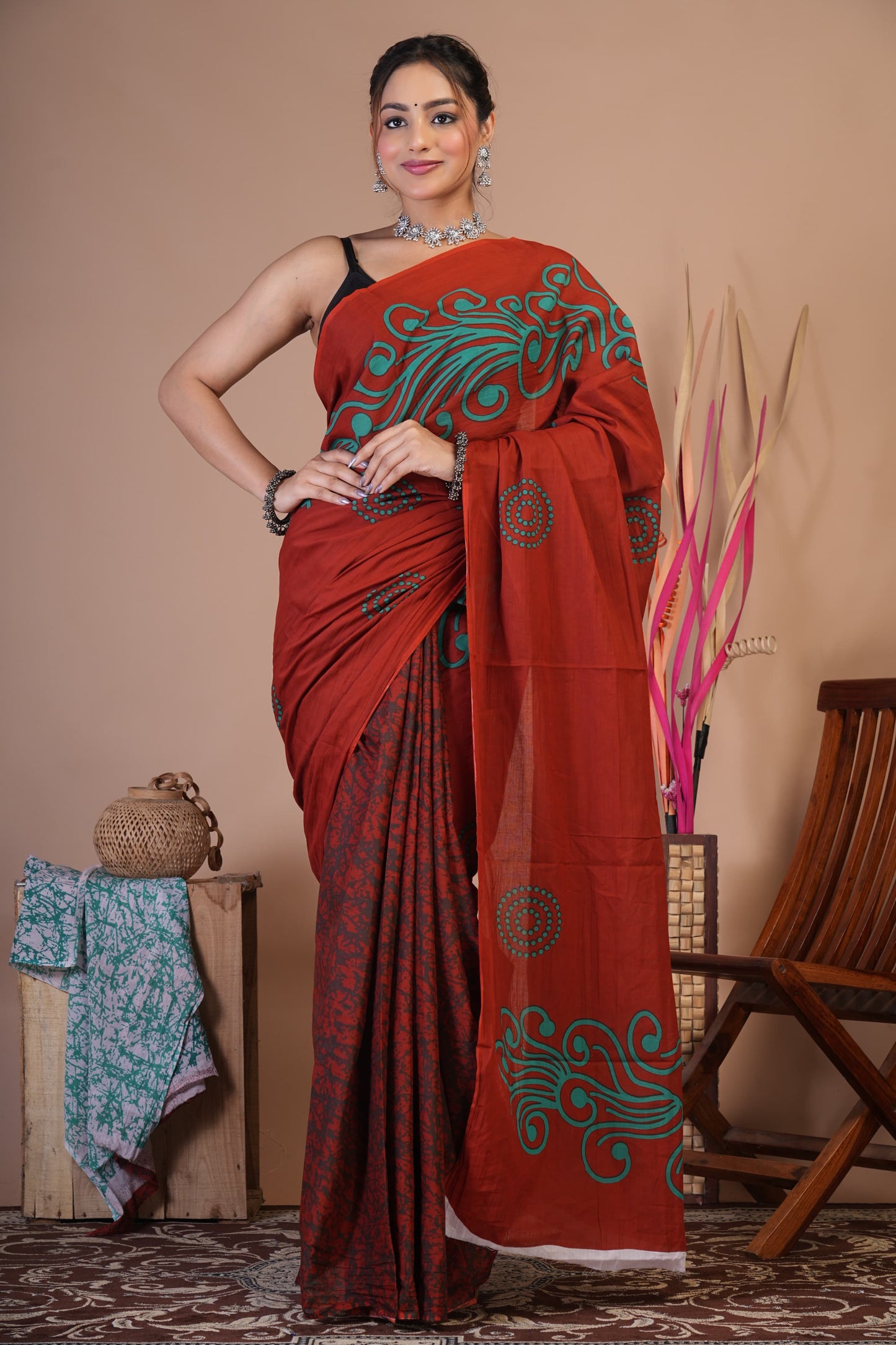 Rust Aura Cotton Saree