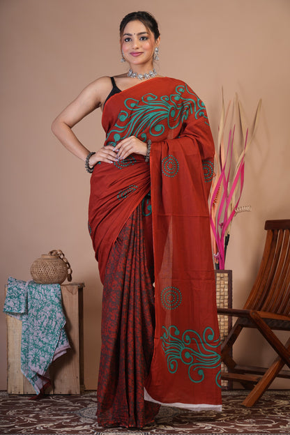 Rust Aura Cotton Saree