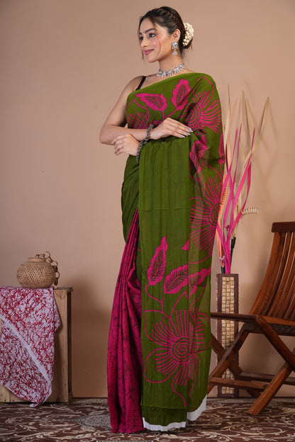 Mehendi Bloom Cotton Saree