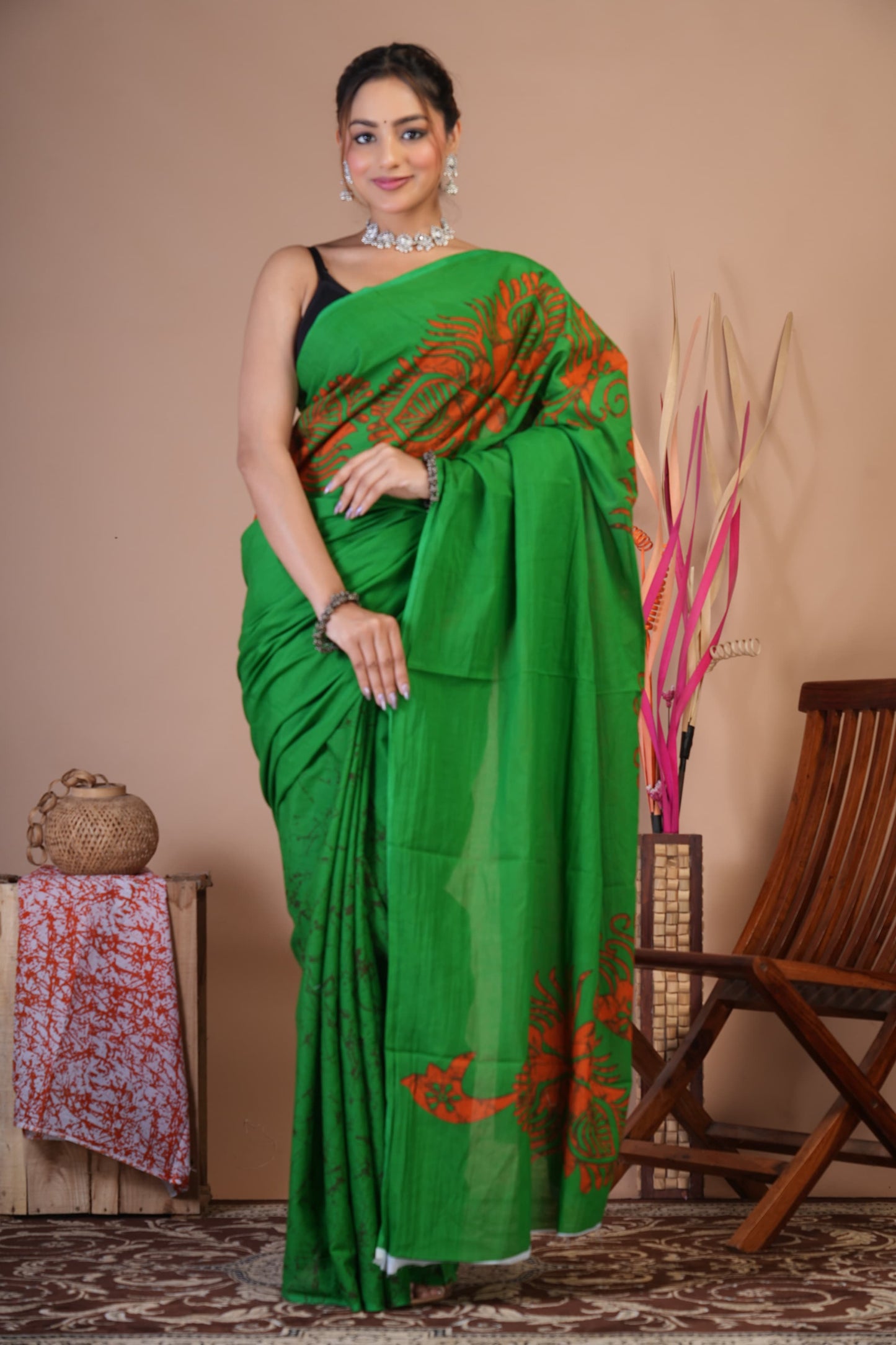 Emerald Flame Cotton Saree