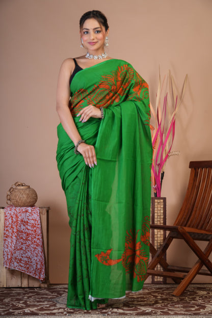 Emerald Flame Cotton Saree