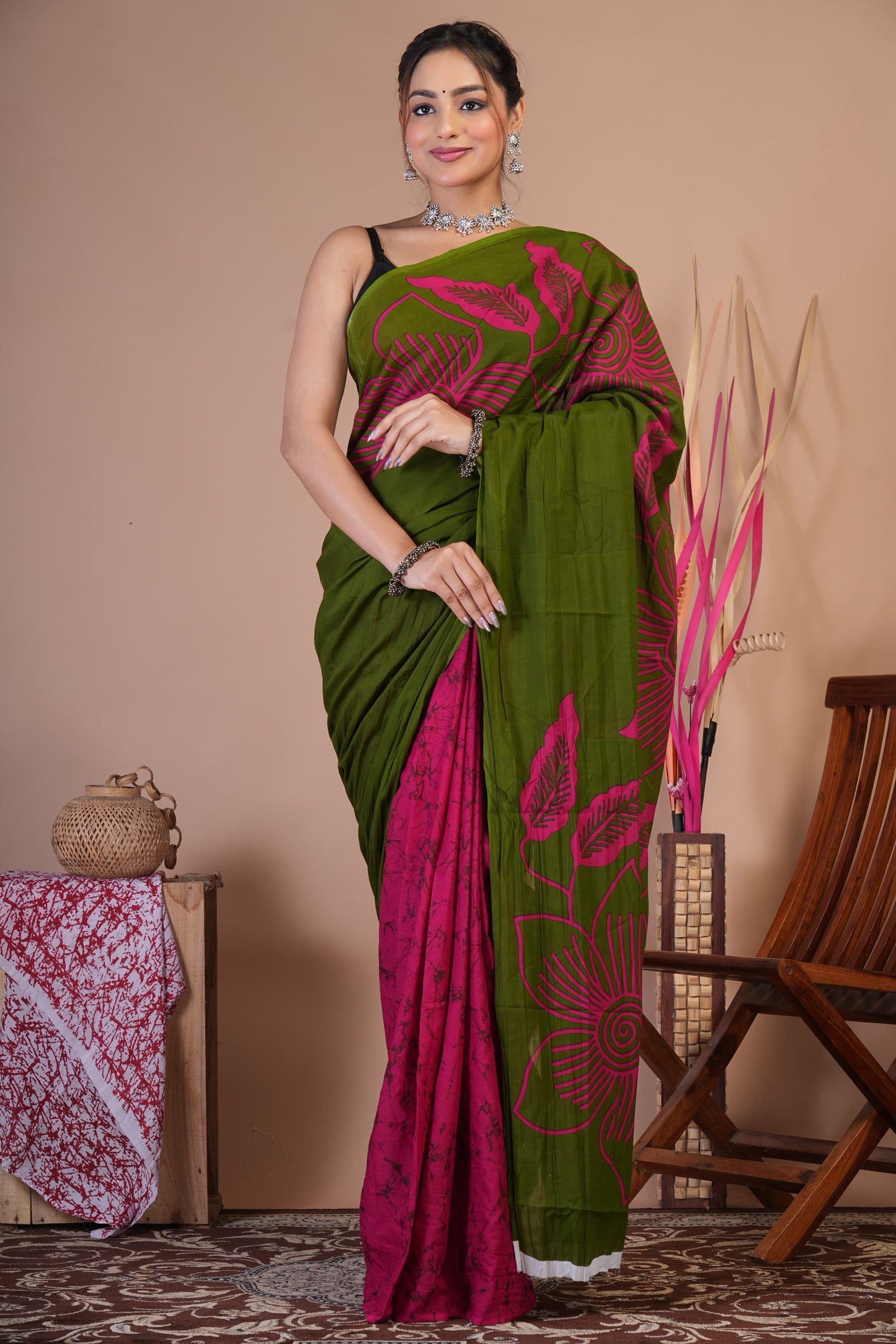 Mehendi Bloom Cotton Saree