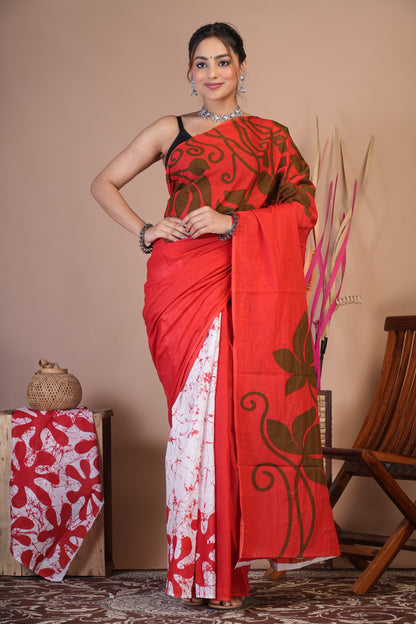 Scarlet Bloom Cotton Saree