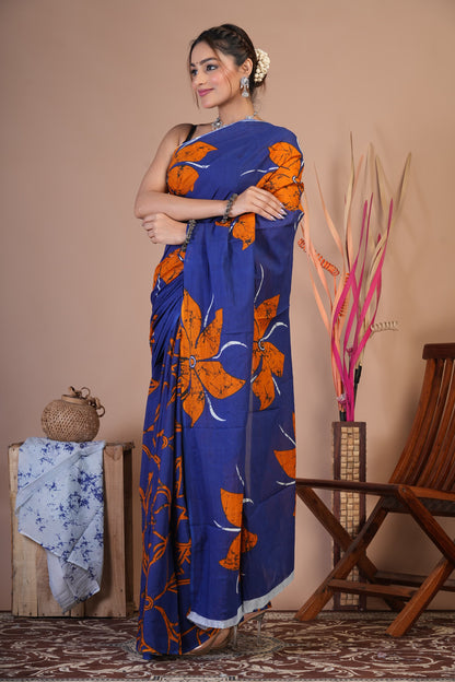 Indigo Bloom Cotton Saree