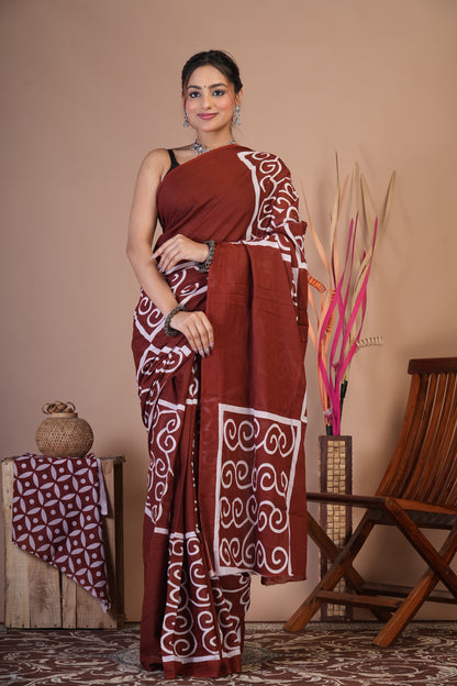 Cocoa Swirl Cotton Saree