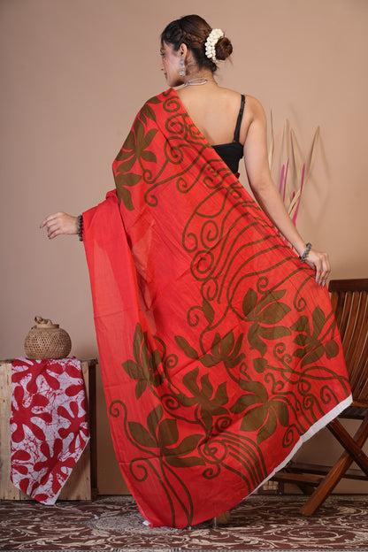Scarlet Bloom Cotton Saree