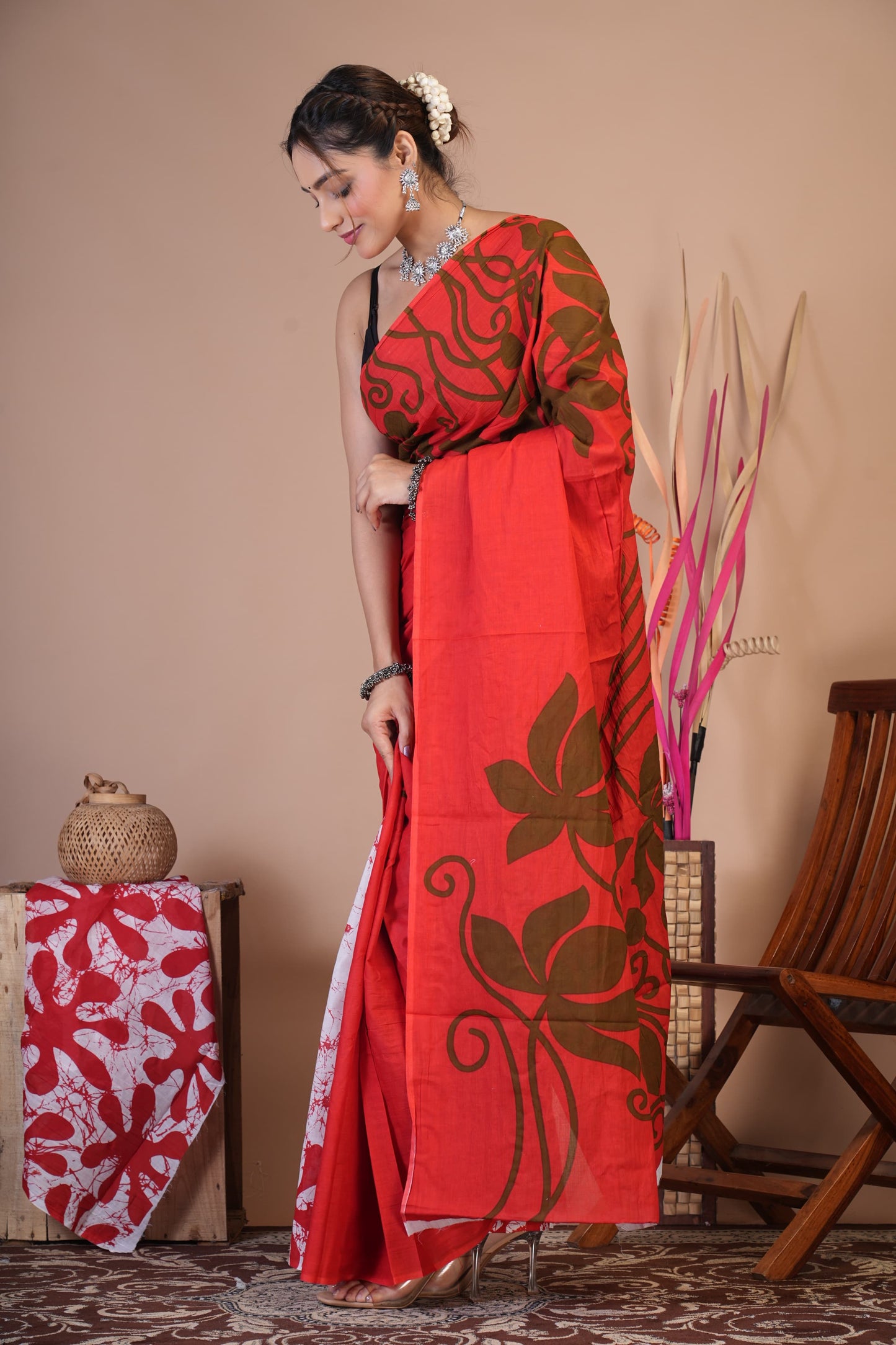 Scarlet Bloom Cotton Saree