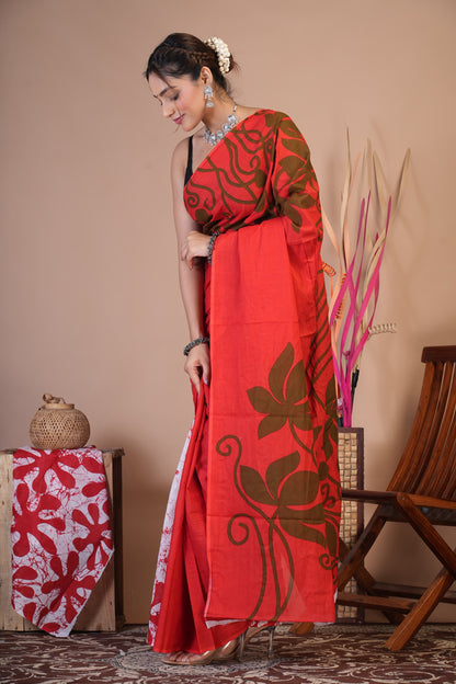 Scarlet Bloom Cotton Saree