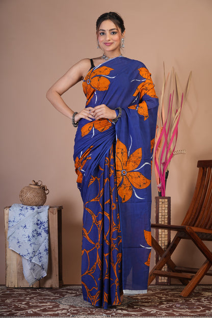 Indigo Bloom Cotton Saree