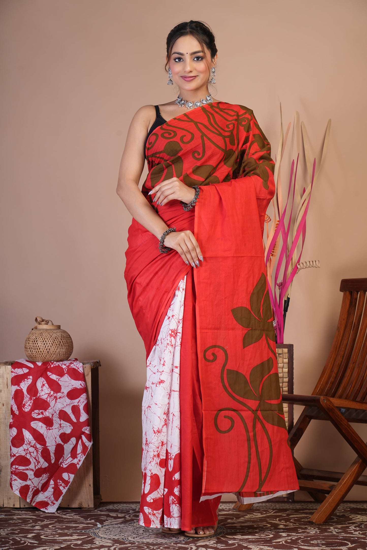 Scarlet Bloom Cotton Saree