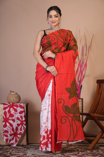 Scarlet Bloom Cotton Saree