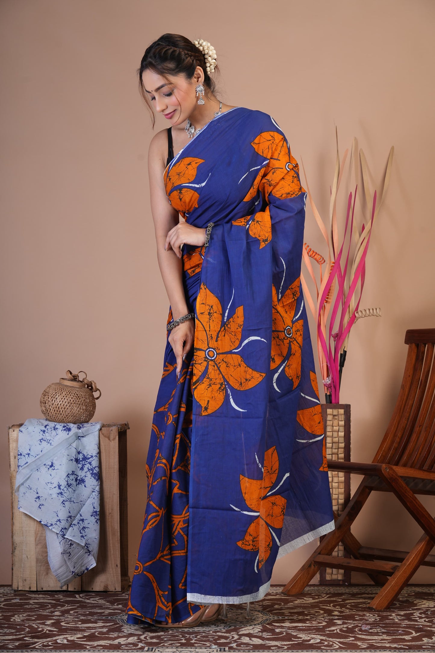 Indigo Bloom Cotton Saree