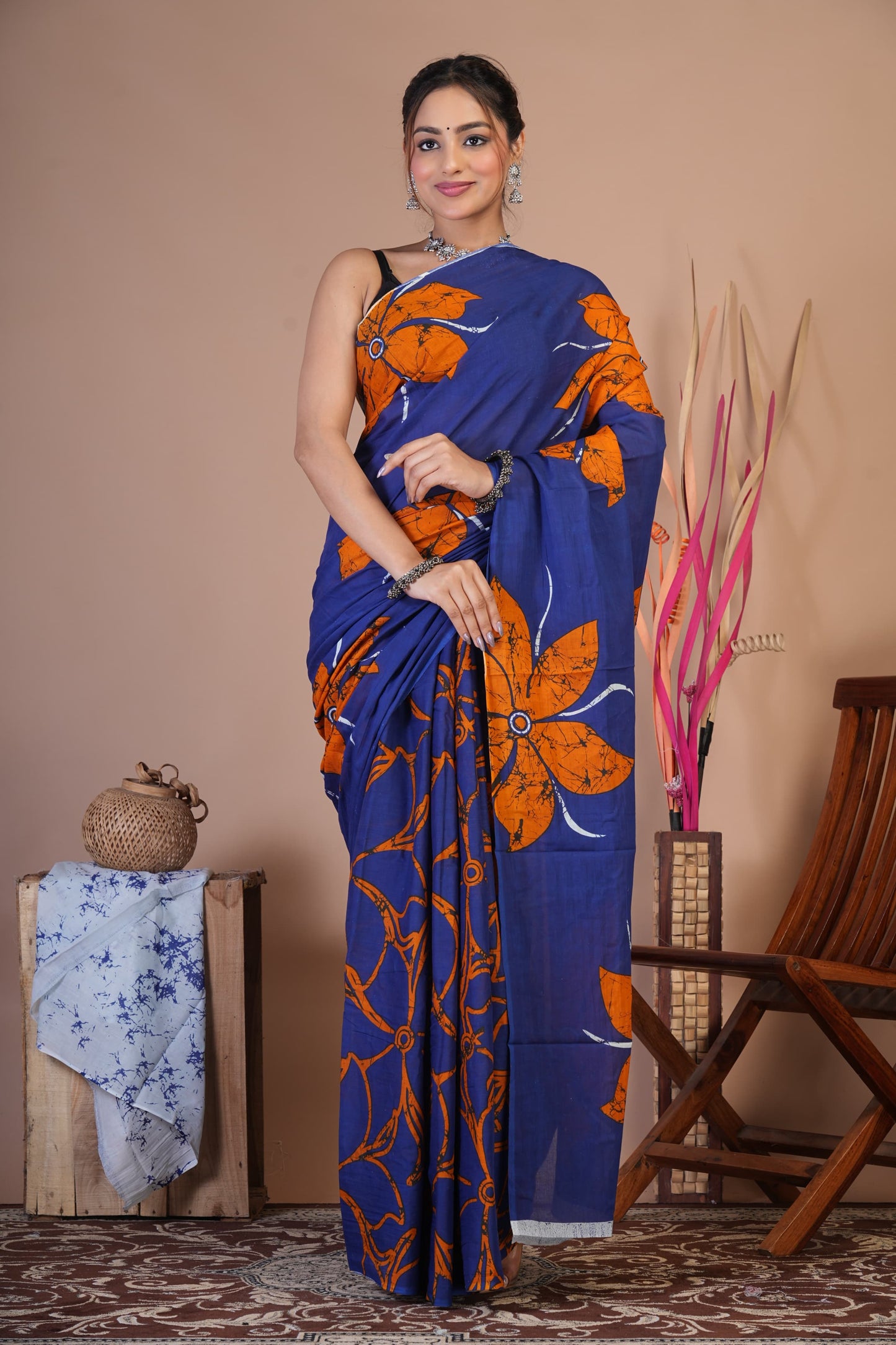 Indigo Bloom Cotton Saree