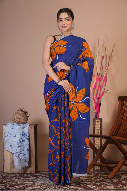 Indigo Bloom Cotton Saree