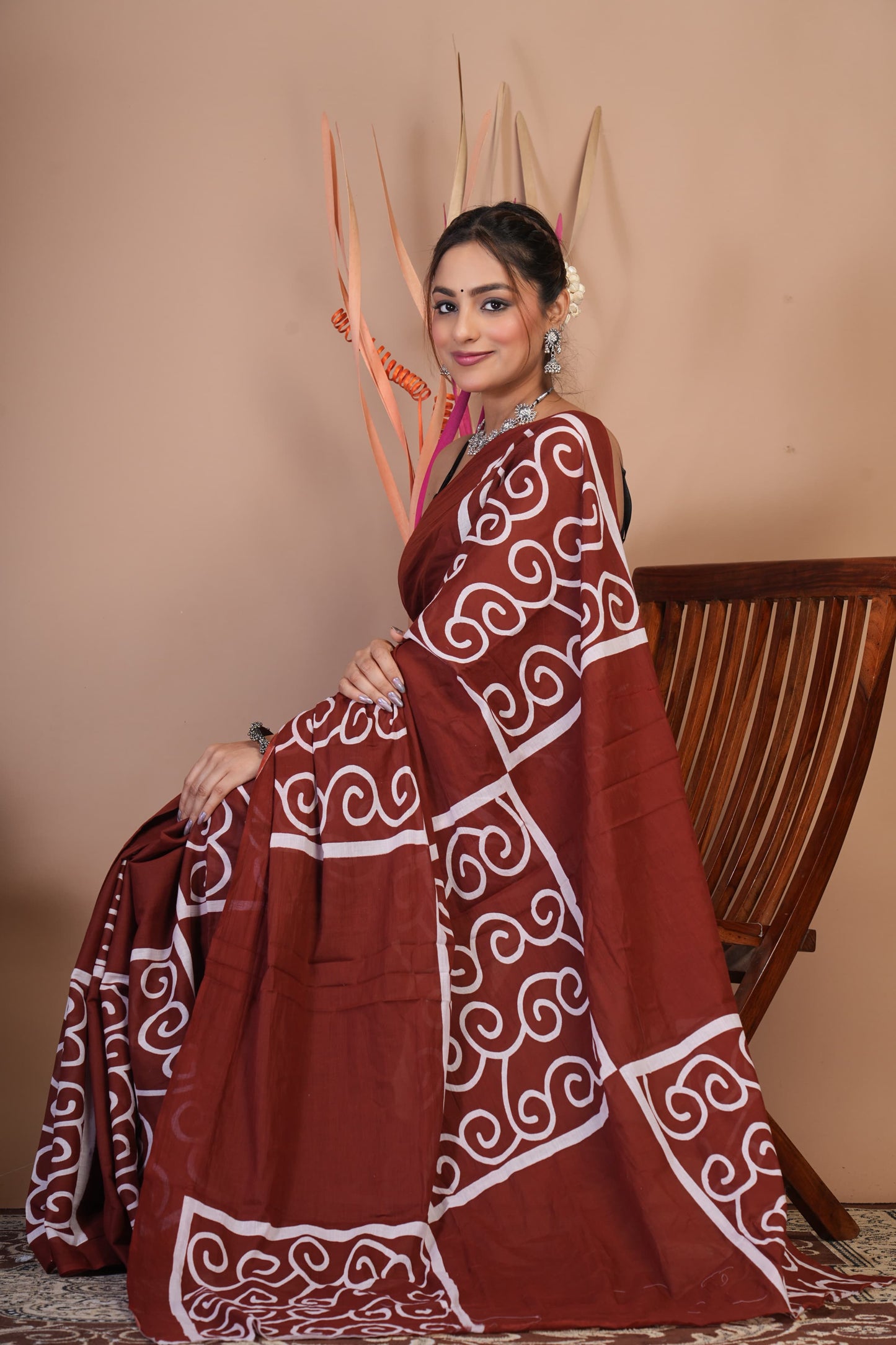 Cocoa Swirl Cotton Saree