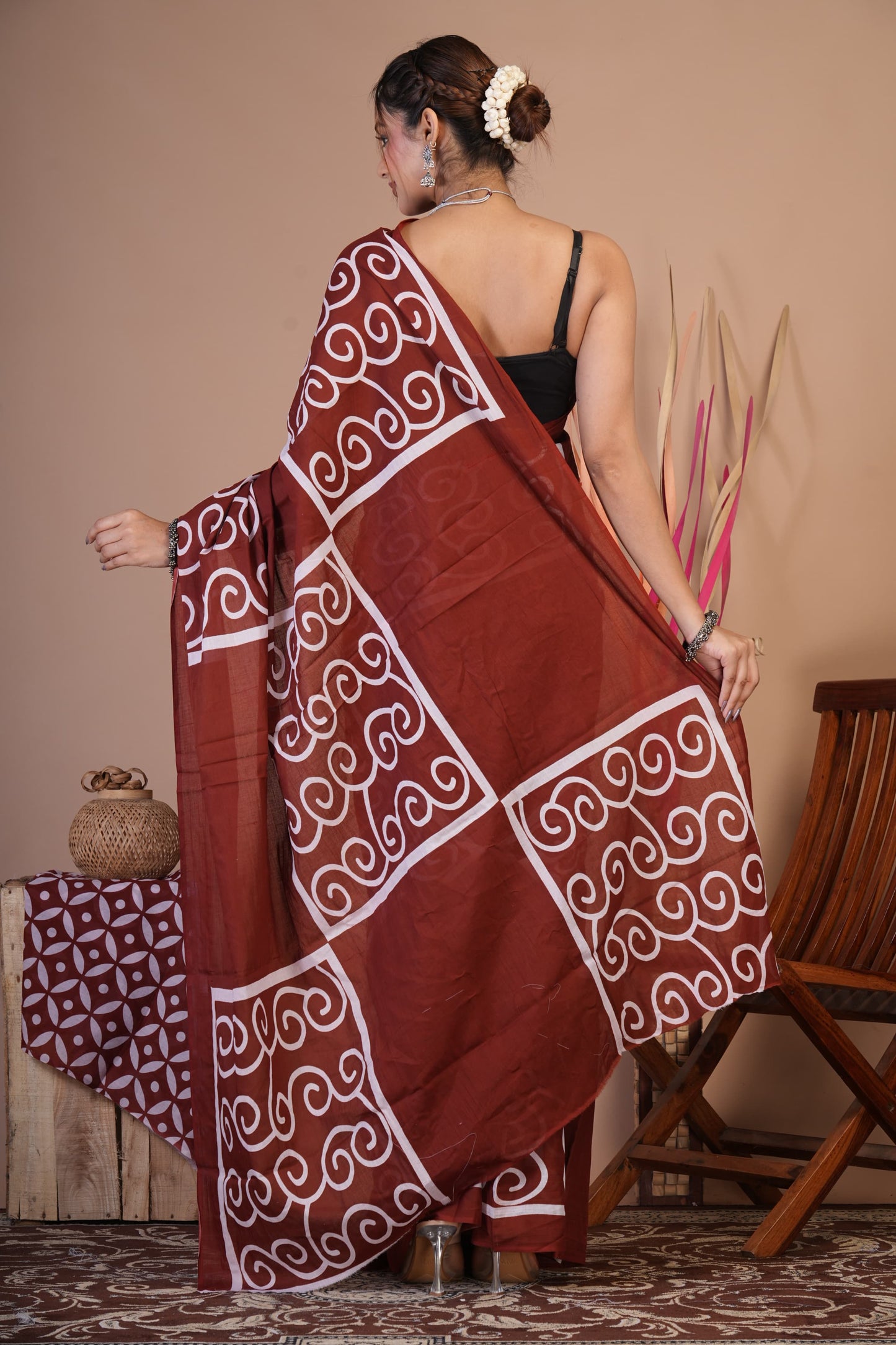 Cocoa Swirl Cotton Saree
