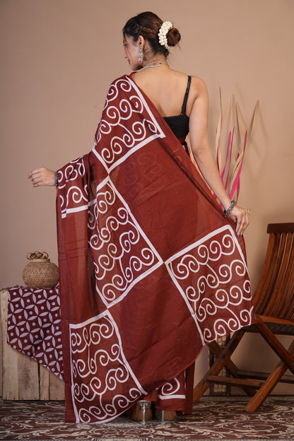 Cocoa Swirl Cotton Saree