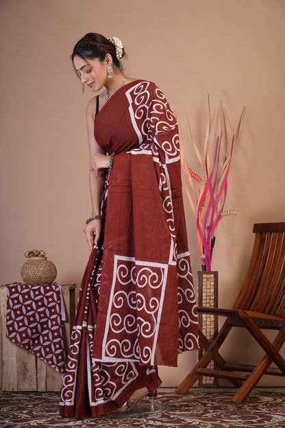Cocoa Swirl Cotton Saree