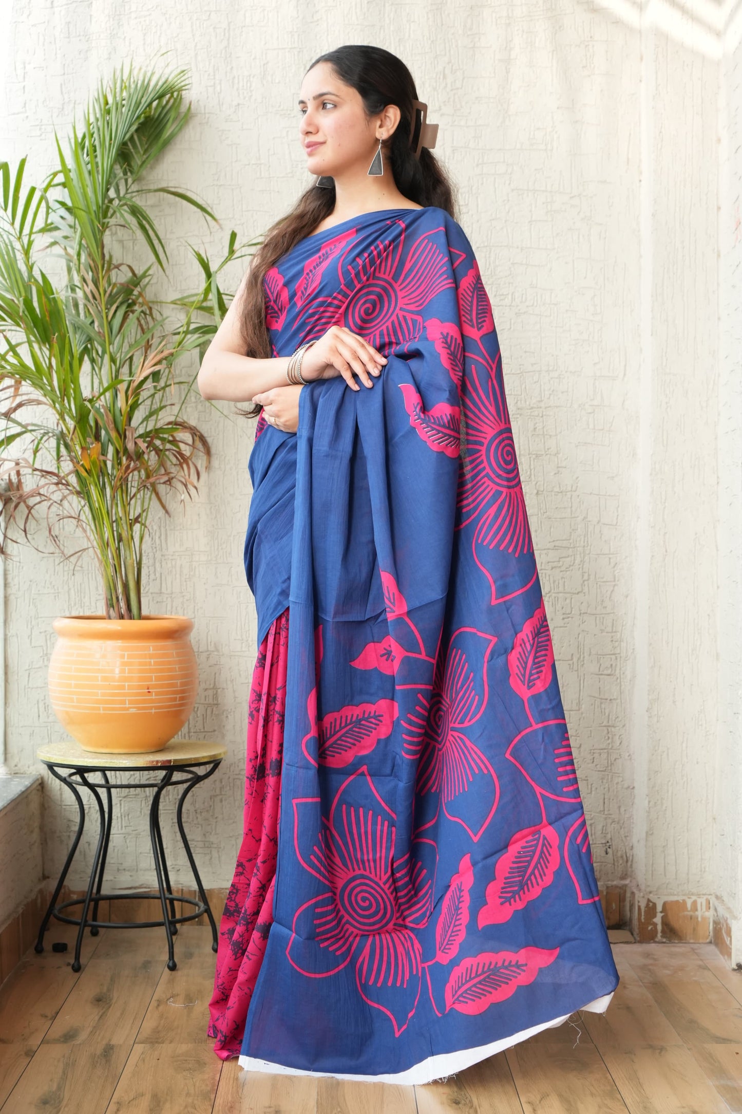 Midnight Blossom Cotton Saree