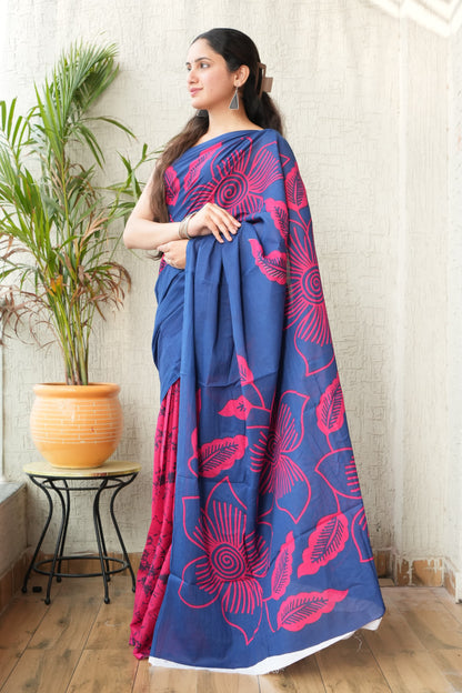 Midnight Blossom Cotton Saree