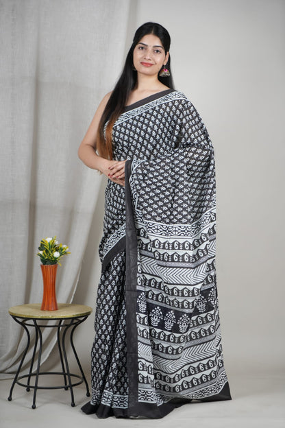 Classic Noir Cotton Saree