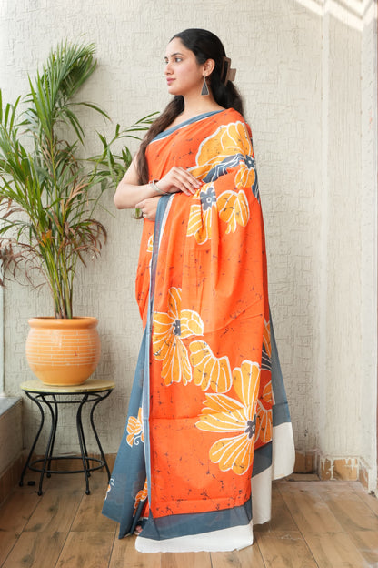 Sunset Bloom Cotton Saree