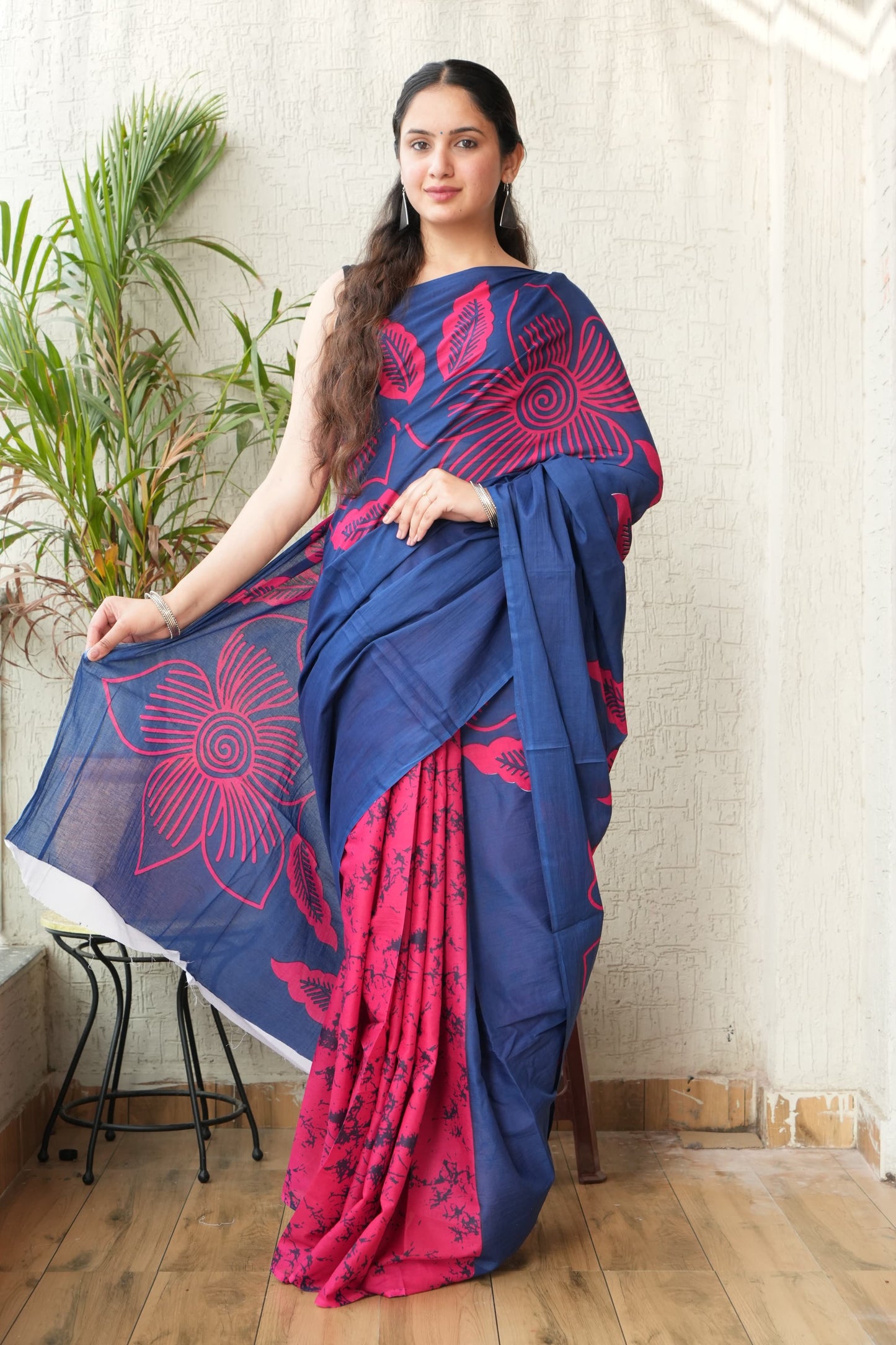 Midnight Blossom Cotton Saree