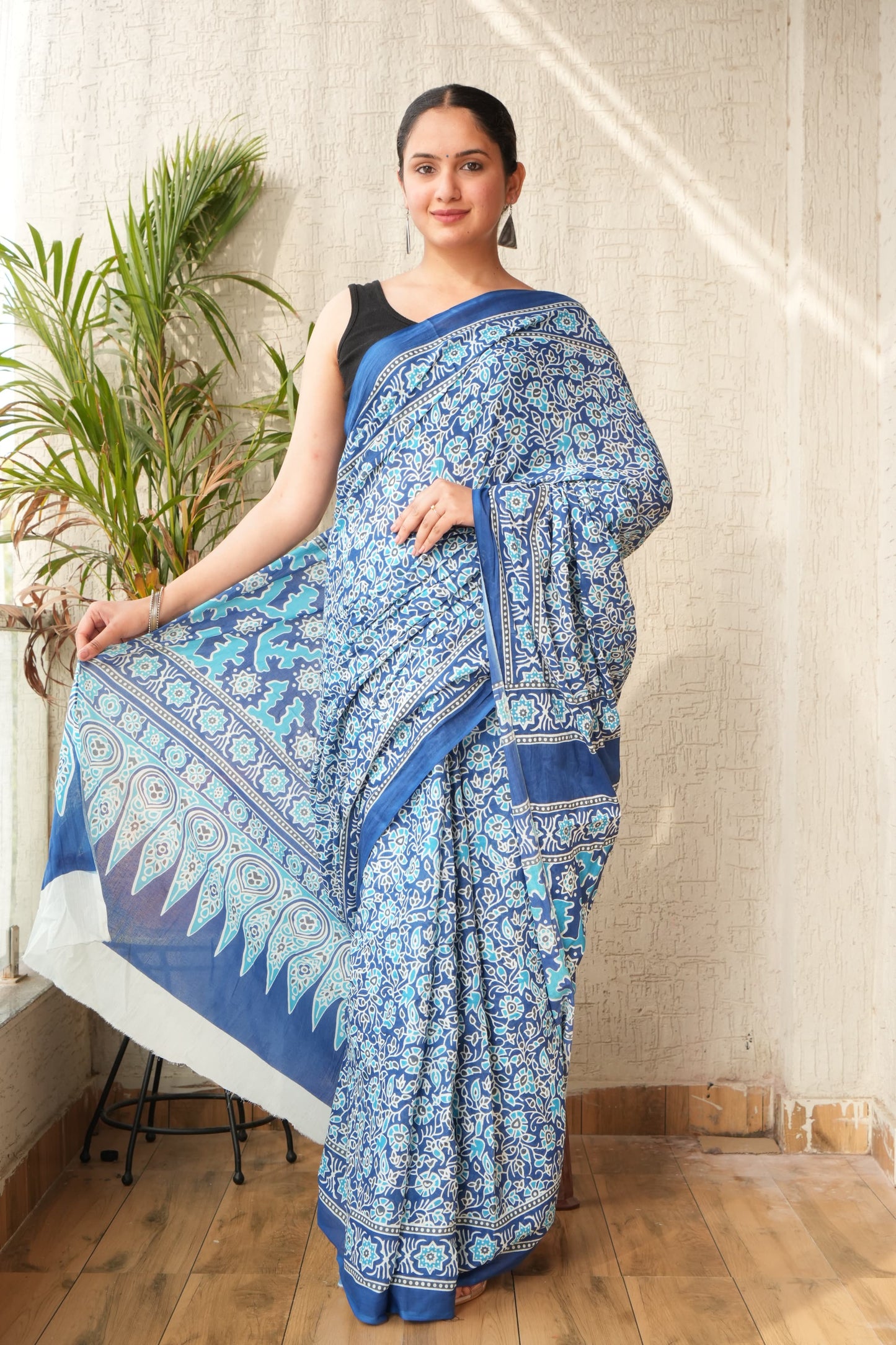 Indigo Bloom Cotton Saree