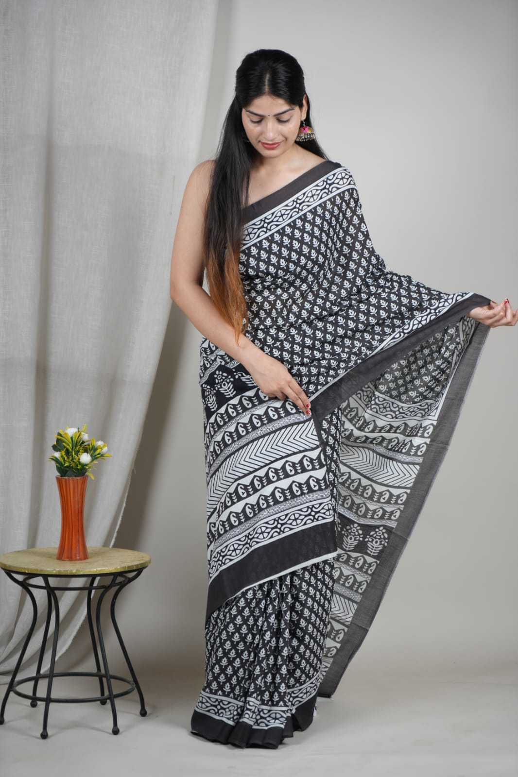 Classic Noir Cotton Saree
