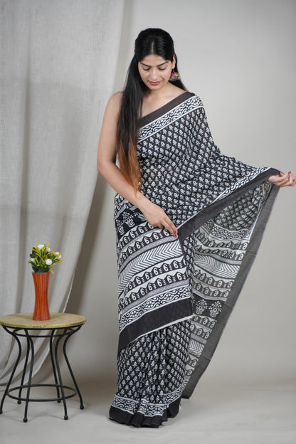 Classic Noir Cotton Saree