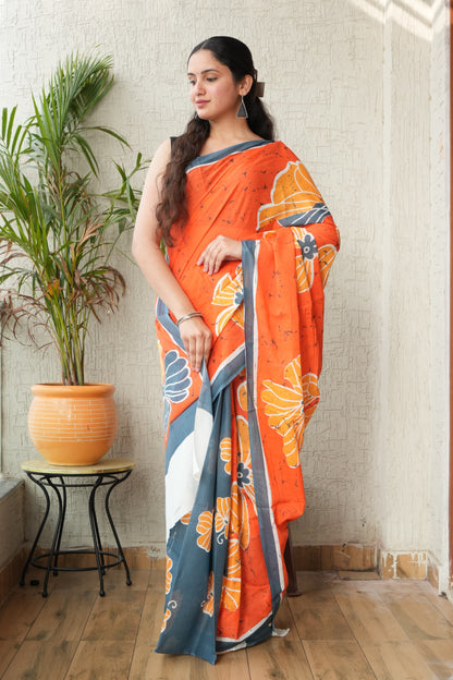 Sunset Bloom Cotton Saree