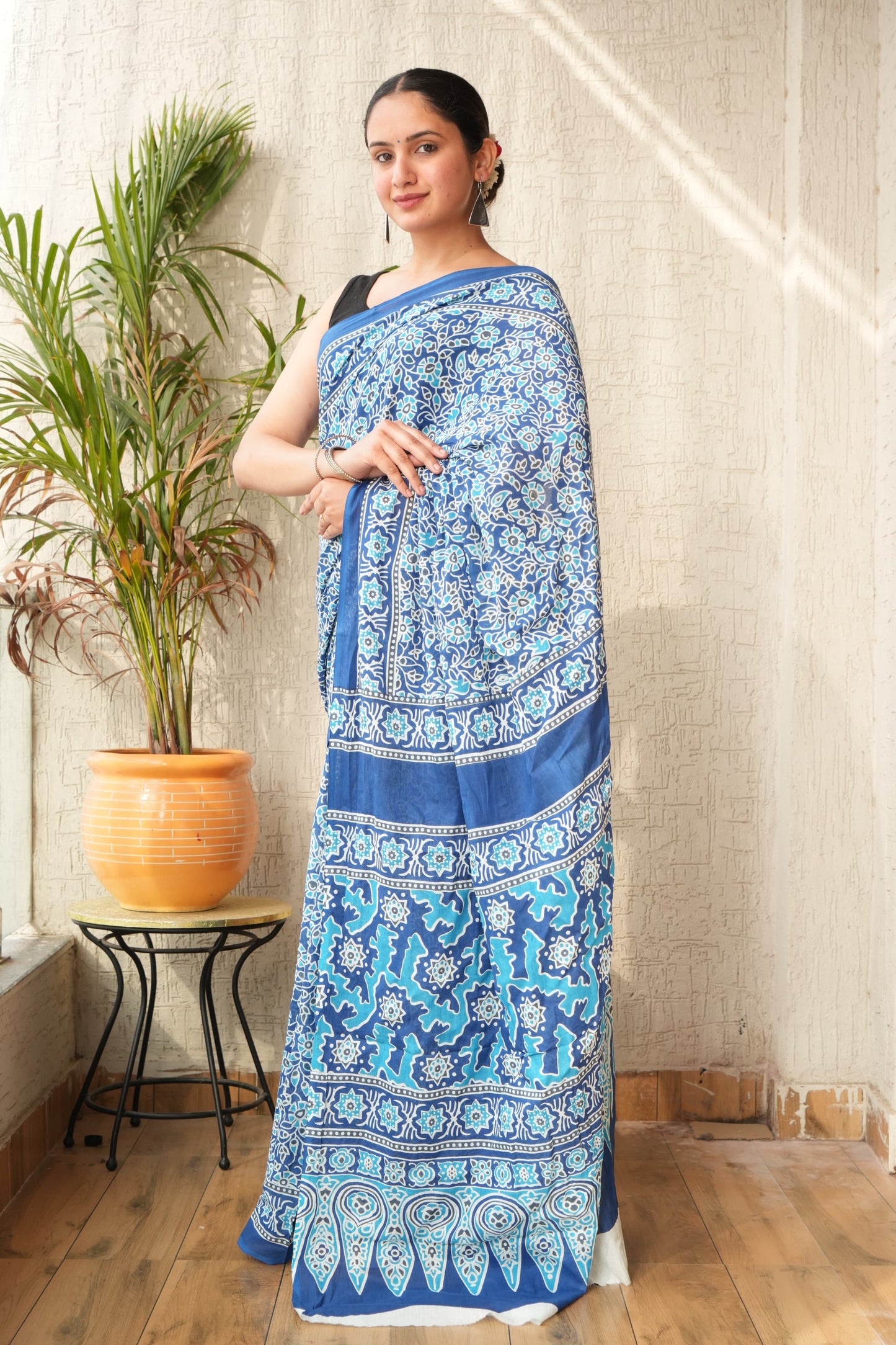 Indigo Bloom Cotton Saree