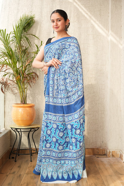 Indigo Bloom Cotton Saree