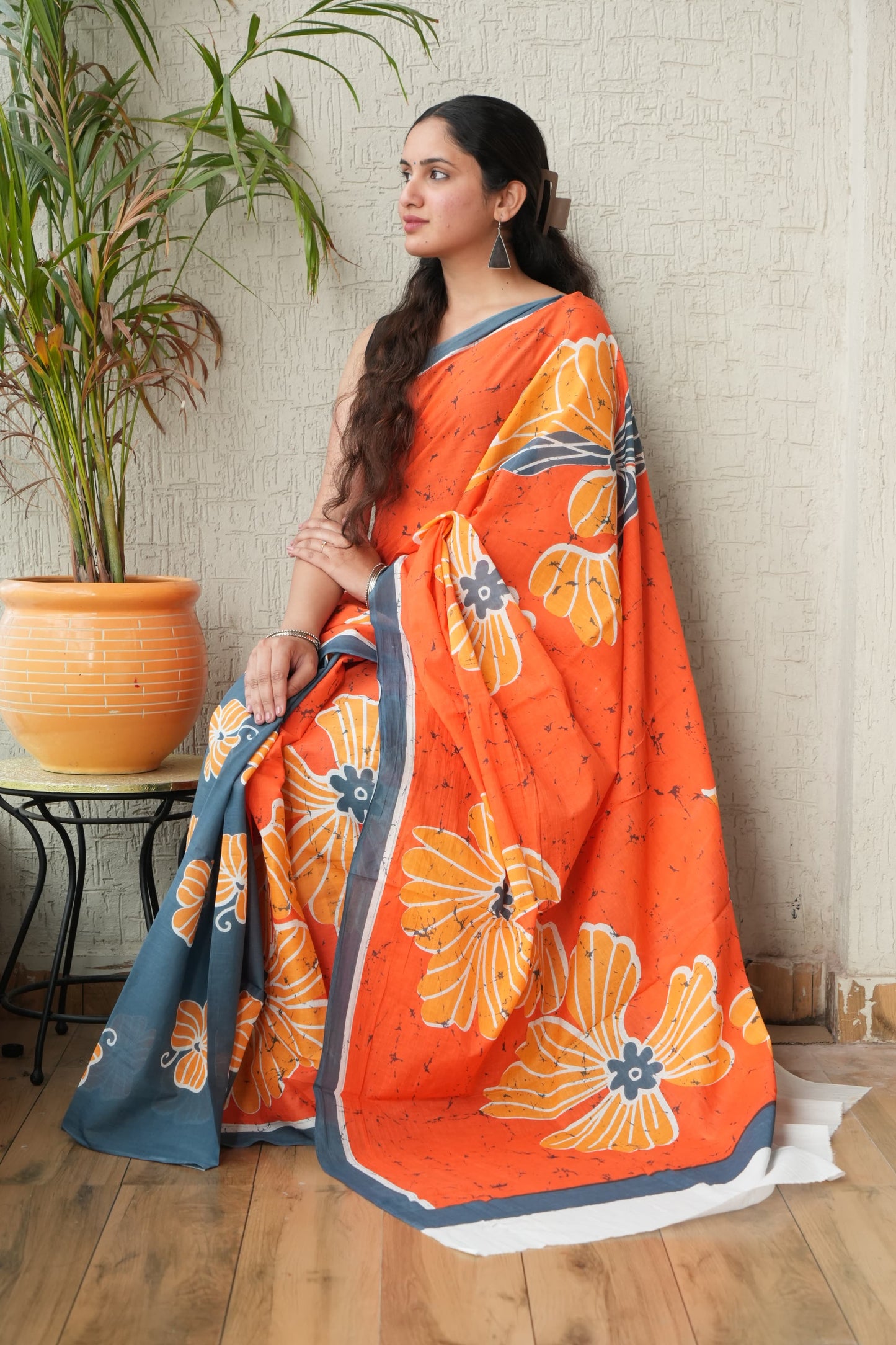 Sunset Bloom Cotton Saree