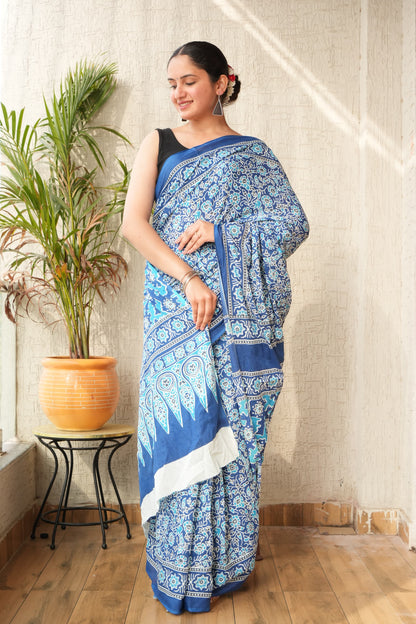 Indigo Bloom Cotton Saree