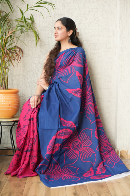 Midnight Blossom Cotton Saree