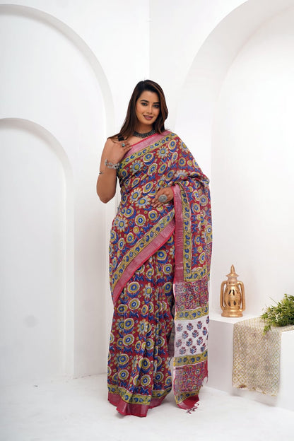 RangRiwaaz Floral Linen Saree
