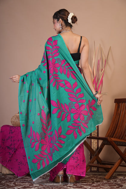 Gulnaar Teal Bloom Saree