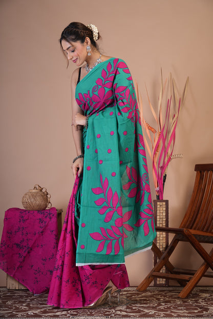 Gulnaar Teal Bloom Saree